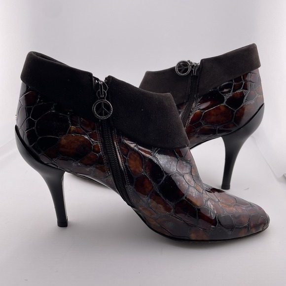 Donald‎ J Pliner Women's Rula Tortoise Patent Leather Heels Ankle Boots Size 10 - Picture 1 of 12